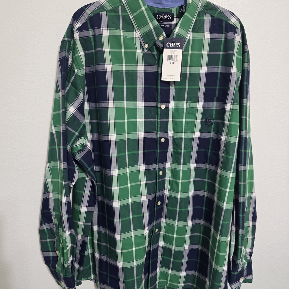Chaps Men's Shirt in Green and Blue Check
